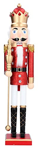 Gisela Graham Christmas Decoration Standing Painted Wood Nutcracker Large Red And Gold