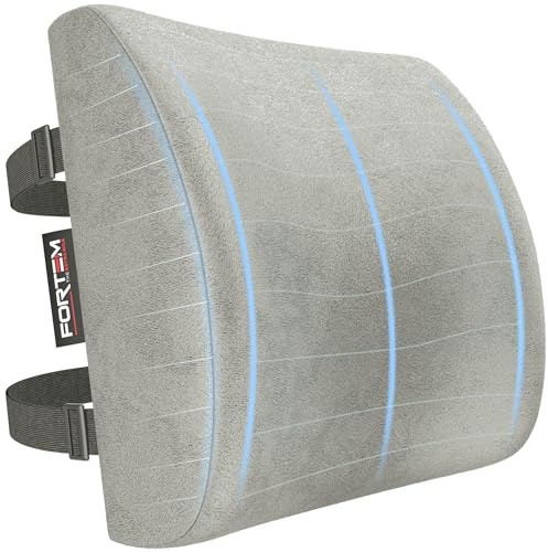 FORTEM Cuscino Lombare Sedia Ufficio, Supporto Lombare Auto, Cuscino Schiena, Schienale Sedia Ufficio Ergonomico in Memory Foam, Fodera Traspirante e Lavabile, Cinghia Regolabile, per Gaming e Lavoro