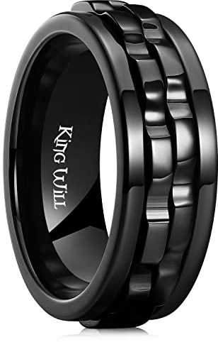 King Will 316L Stainless Steel Spinner Rings for Men-8mm Black Gear Fidget Spinner Ring, Anxiety Stress Relief Cool Wedding Band Comfort for Daily Wear Size 12