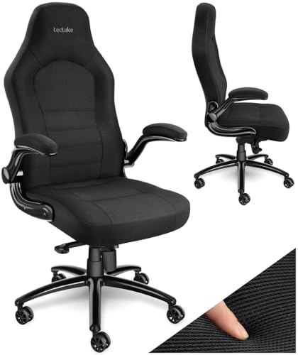 tectake® Chaise de Bureau Chaise Gaming Fauteuil de Bureau Fauteuil pivotant Design 360°, Siege Ergonomique, Fauteuil avec Accoudoirs Rabattables, Appui-tête rembourré, Roulette Teletravail - Noir