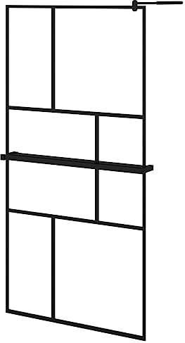 vidaXL Mampara Ducha con Estante Vidrio ESG y Aluminio Negro 100x195cm, mampara, mampara de baño, Pared de Ducha, mampara de Ducha de baño