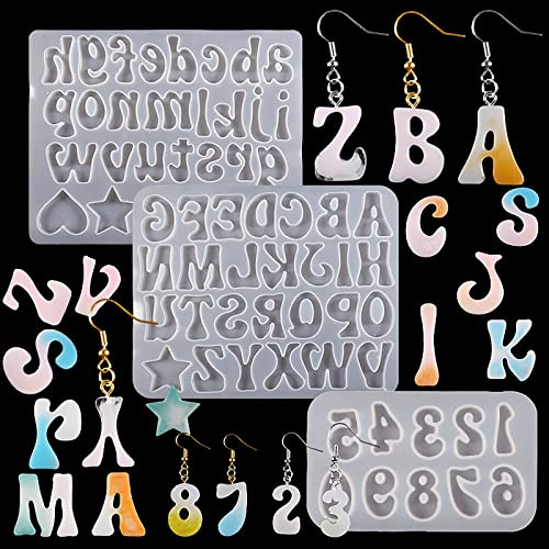 3X Silicone Letters Alphabet Number Keychain Resin Epoxy Mold Jewelry Mould | Crystal Earring Pendant Casting Mould Cupcake Topper Decor Chocolate Making Molds DIY Handmade Craft