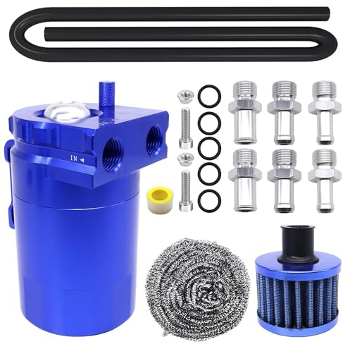 HISports Car Oil Catch Tank Can Serbatoio di carburante in alluminio Serbatoio di stoccaggio dell'olio con filtro dell'aria Tubo di ricambio Accessori 350ml Serbatoio(blu)