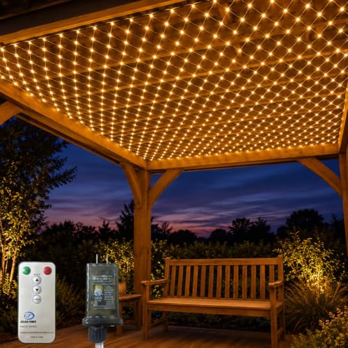 Anycosy Waterproof Net Lights Outdoor, 10ft x10ft 480 LED Gazebo Lights with Remote, Timer Dimming Bush Mesh Lights for Wedding Tent Canopy Pergolas