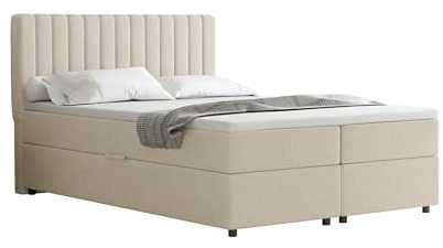 PANDA MÖBEL Homesy Everest Boxspringbett 180 x 200 cm Doppelbett mit hochwertiger Bonell-Matratze incl Topper, Polsterbett mit Bettkasten, Schlafzimmer, Bequem, Modern, Stilvoll