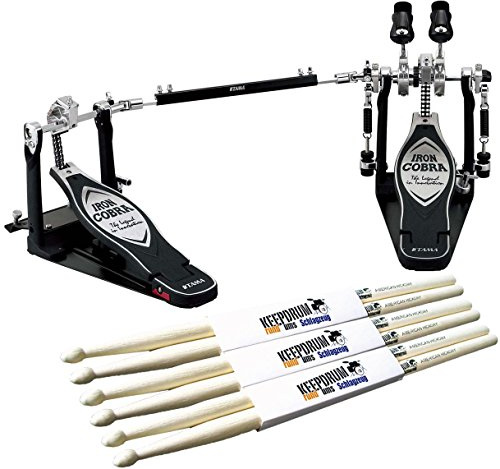 TAMA HP900PWN Iron Cobra Power Glide Pedal Doppfelfußmaschine + keepdrum Drumsticks 3 Paar