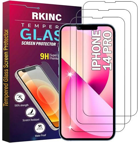 RKINC Pellicola Vetro Temperato [3 Pezzi] per iPhone 14 Pro 6.1-Inch, salvaschermo, Durezza 9H 0,33 mm [garanzia a vita] [antigraffio][antifrantumazione][senza bolle]