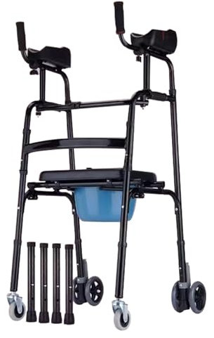 Joyfitness Gehgestell für Senioren, Gehbock für Senioren mit Rollen,Gehgestell mit Armlehnen-Stützpolster, Faltbarer Standard-Gehhilfe, Reha-Hilfsgehhilfe,Gehwagen Faltbar und Leicht mit Sitz