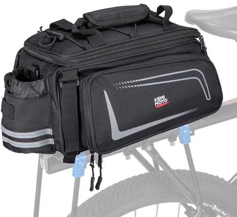 KEMIMOTO 2 IN 1 Gepäckträgertasche, 15L Volumen, Wasserabweisende Fahrradtasche für Gepäckträger mit Regenschutz, Mehrere Fächer und erweiterbar, mit Schultergurt, Fahrrad Taschen hinten