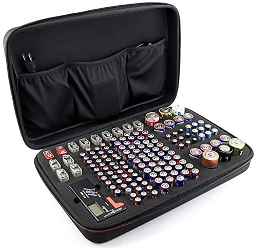 Wpsagek Black Battery Storage Organizer | Household Battery Holder Storage Case with Hardshell | Hard Battery Organizers Holders Boxes, Holding AAA,AA,9V, Size C & D Batteries