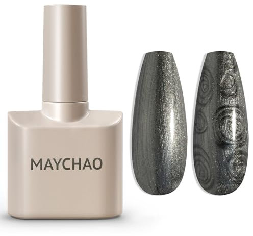 MAYCHAO 15ML Pearl Gel Nail Polish Pearlescent Shell Shimmer Mermaid Steel Grey Gel Polish Swirl Thread Effect Soak Off UV LED Lamp Curing for Nail Art Manicure Salon DIY at Home, 0.5 OZ