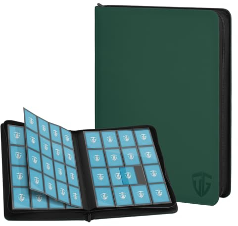 TCGUARD 16 Scomparti per Carte da Collezione, Album con Chiusura Lampo, per 1000 Carte, Album di Ritagli, Raccoglitori Grandi, Tasche Laterali Sicure, Compatibili con YuGiOh, MTG, Carte Sportive Verde
