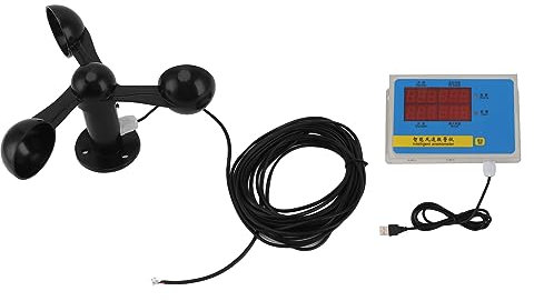 Tower Crane Anemometer Wind Speed Alarm USB 3 Fan Blades Accurate Aluminium Alloy Power Failure Memory Wind Anemometer for Weather Station and Wind Speed Measurement