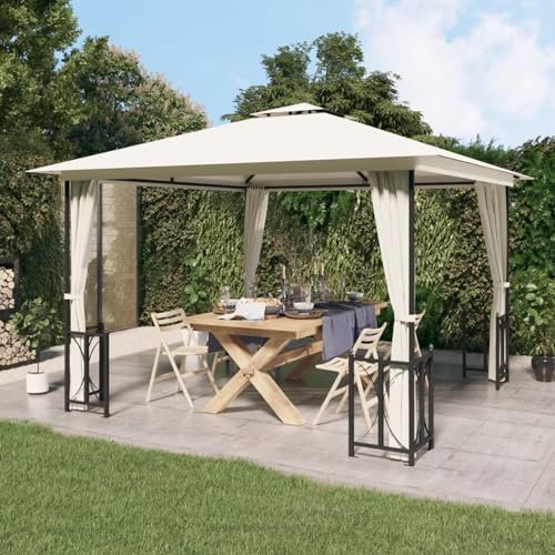 Homgoday Tonnelle avec parois latérales et double toit Crème 3 x 3 m Abri de jardin extérieur pour patio, jardin et pelouse Tente de fête Tente d'événement Tente Chapiteau Auvent