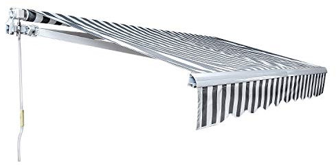 ISOISL Gelenkarmmarkise 350 x 300 cm Balkon Markise Manuelle Sonnenmarkise Terrassenmarkise Sonnenschutz, Alu und 280g/㎡ Polyester Markisen, für Balkon, Terrasse, Innenhöfen, Grau-White