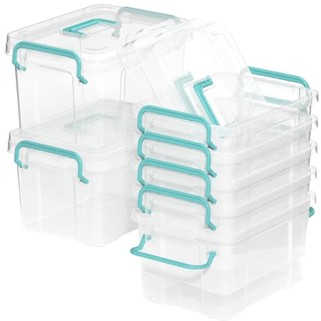 Covetree 7 Pack Small Storage Bins Plastic Storage Container Stackable Box with Lids,with Handle Clear Plastic Container for Suitable for storing snacks, tools, cosmetics, toys