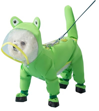 PETCUTE Hund Regenmantel,wasserdichte Hunde-Regenjacke mit Kapuze,Verstellbare Vierbeiner Hunderegenmantel mit Leinenlöchern, Reflektierender Riemen,für kleine, mittelgroße Hunde