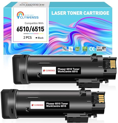 Clywenss 6510 6515 Toner Schwarz Kompatible für Xerox 6510 6515 XL Tonerkassette für Phaser 6510 6510dn 6510n 6510dni 6510dnm Workcentre 6515 6515dn 6515n 6515dni 6515dnm Drucker Toner, 2er-Pack