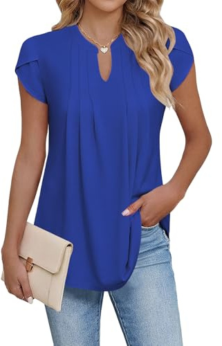 Cuptacc Womens Tops V Neck Short Sleeve T Shirts for Women Pleated Floral Printed Blouses Tunic