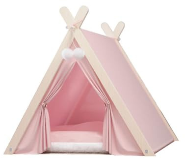 Pevfeciy Zelt für Haustiere Hundezelt Katzenzelt Haustierzelte Häuser mit Kissen Abnehmbar und Waschbar Hundebett Katzenbett (60x55x63cm),Rosa