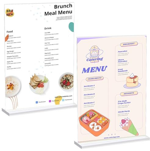 LiuHancsqd 2 Pcs A4 Acrylic Sign Holder, A4 Menu Holders for Tables, Clear Double Side Perspex Display Stands, Poster Holder Stands for Office Store Restaurant Poster Menu Table Display + 2 Bases