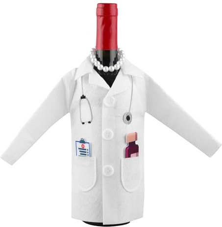 White Coat Wine Bag, Felt Nurse White Coat Wine Bottle Cover with Syringe Necklace Thermometer Funny Wine Wrapping Clothes Cover Nurse Practitioner Gifts for Male Female Graduation