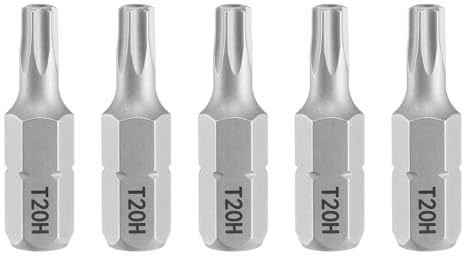 QUARKZMAN 5pz Punte Cacciavite Torx T20H 1/4 Esagonale 25mm/1 Lunghezza Stelle Magnetiche a 6 Punti in Acciaio S2 con Foro per Cacciavite