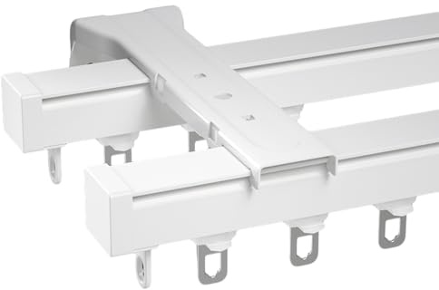 Carril de cortina de techo de aluminio resistente para cortinas, soporte doble para barra de cortina de pared, recto, 3 m (blanco)