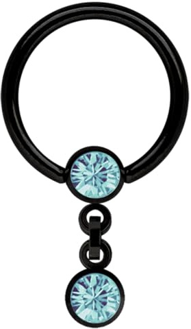 Piercing Ring, BCR, schwarz, mit Kette und 5 mm Stein-Kugeln