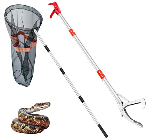 AQWXC Snake Grabber Tool, 50'' Folding Snake Grabber Tongs with 72'' Detachable Stainless Steel Snake Catching Net for Corrosion Resistance High Load Capacity Easy to Clean and Maintain