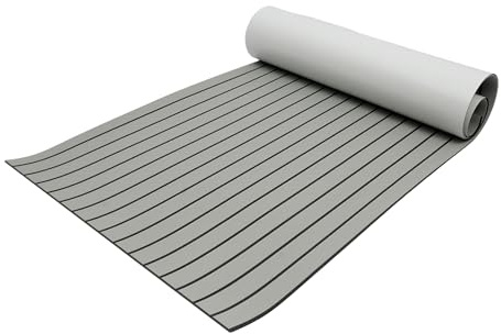 ureggvbu Eva Boat Mat 240 x 90 cm Self-Adhesive Non-Slip Teak Floor Mat 6 mm Waterproof & Soundproofing for Motorhome/Yacht/Gym - Grey/Black, Can Be Cut to Size, IP67