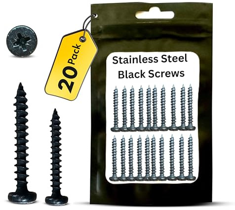 4 x 20mm - Stainless Steel - Self Tapping Black Screws - Pozi Pan Head - Perfect For Long Term Strength & Durability,Decking,Hardwood, Softwood, Chipboard, MDF, Plastic, Thin Sheet Metal - 20 Pack