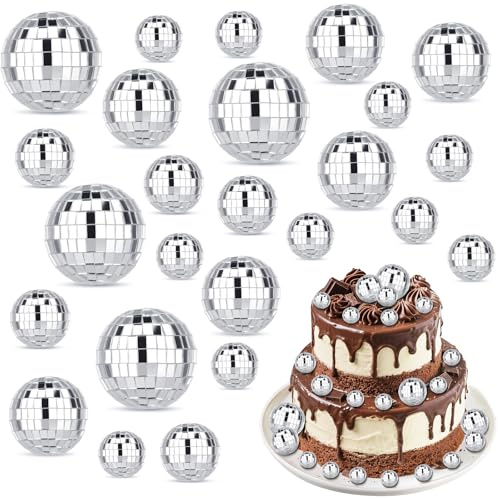 Topper per torte a forma di palla da discoteca, mini palla da discoteca, piccola palla da discoteca, piccoli topper per torte, accessori a tema discoteca per decorazioni di feste di compleanno, artico