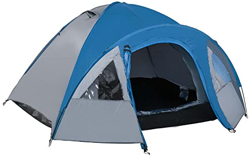 Outsunny Tienda de Campaña para 3 Personas, Tienda de Camping de Doble Capa con 2 Bolsillos, Ventanas y Bolsa de Transporte, 250x300x130 cm, Gris y Azul