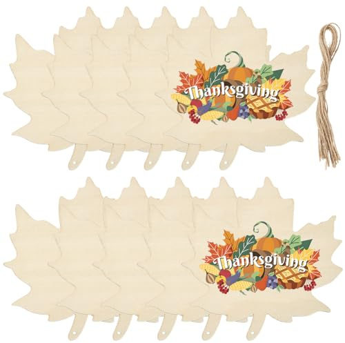 SOFPLATE 20 Stück 6.9 Holz Ahornblätter Holz Bastelausschnitte Mit Hanfseil Erntedankfest Thema Herbst Unbehandelter Holzanhänger Hängende Ornamente Etiketten Für Feiertagszeichnungen Party DIY Dekor