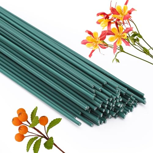 100 Pieces 2mm Green Florist Wire Stems, 30cm Plastic Coated Bouquet Wires for Flower Arranging, Wreath Making, DIY Crafts & Floristry