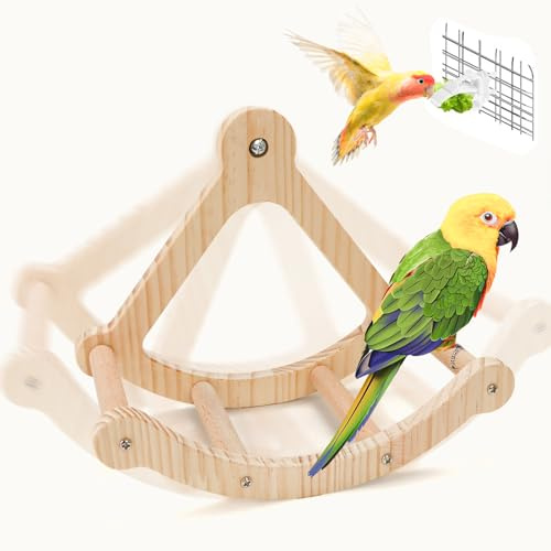 Vogelschaukel aus Holz, Vogelspielzeug für Wellensittiche, Holz Vogelspielzeug Schaukel mit Drehrad, Spielzubehör für Vogelkäfige, Holzschaukel für Vögel, Wellensittich