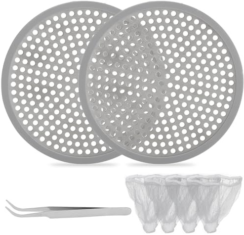 VOSSOT 2 Stück Haarfänger, Rund Haarsieb Dusche Groß, Edelstahl Abflusssieb Dusche, Abfluss Haarfänger, Abfluss Haare Sieb Badewanne, für Badezimmer Spülbecken Küche mit Pinzette und Filternet