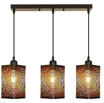 Goeco 3 Luces Lámpara Colgante Vintage, Industrial Lámpara de Techo Retro, Negra E27 Iluminación Colgante Diseño Fuegos Artificiales Para Cocina Comedor Sala de estar