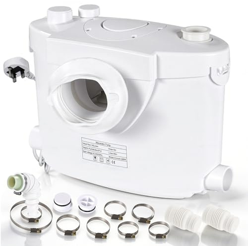 400W 4 Inlets & 1 Outlet Macerator Pump, 145L/min High Efficiency Sewerage Pump, Compact Macerator Toilet Waste Water Pump, Automatic Waste Water Lift Pump for Toilet Sink Basin Shower Bathtub Kitchen