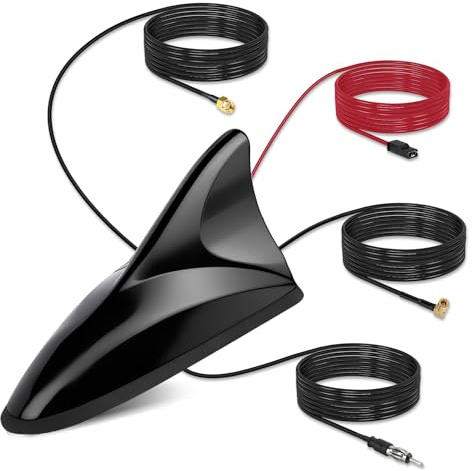 Nelawya Autoantenne FM/DAB GPS Autoradio Antenne Haifischflosse mit 5 m Verlängerungskabel DIN/SMA/SMB Stecker für PKW, LKW, Wohnmobil – Navigation & Digitalradio