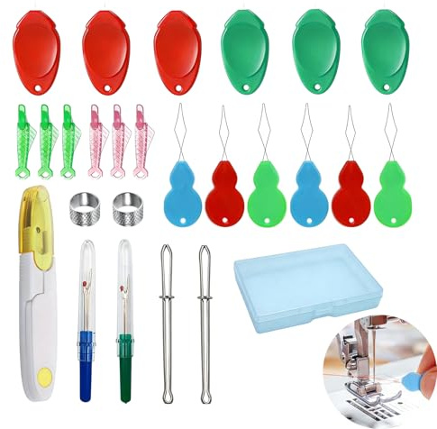 ZWWOGE Infila Aghi Automatico Set 29 Pezzi con Scatola Trasparente PP, Accessorio Pratico in Plastica, Strumenti Utili per Cucito a Mano Macchina da Cucire Artigianato Fai da Te
