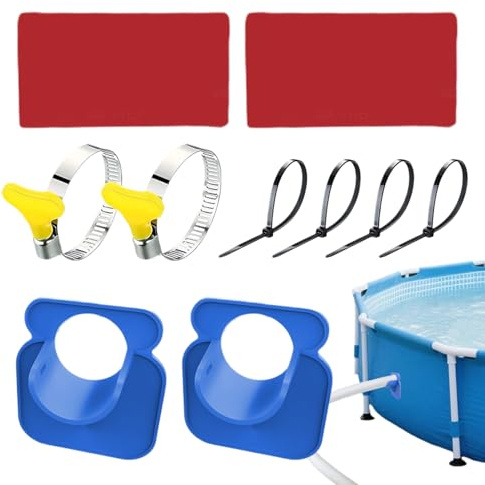 Generisch Schlauchstütz-Set Pool - Rohrhalterungen für Aufstellbecken | 2er Pack Schlauchhalter mit Klebeband Kabelbinder Schellen | Verhindert Durchhängen, Passend für Flexible Schläuche 30-38mm