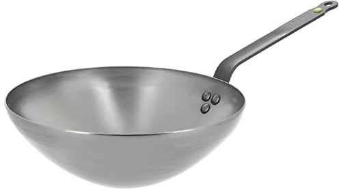 DE BUYER - Wok a coda in lamiera di acciaio MINERAL B e manico faccia a coda - 40 cm - Made in Francia, Sans PFAS, Anti Adesione Naturale, Finitura a cera d'api, All Feux + Flash Forno