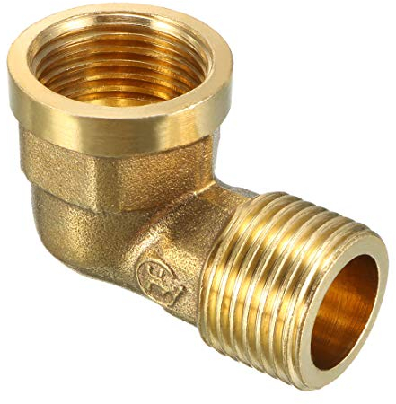 sourcing map Brass Elbow Pipe Fitting 90 Degree 1/2 BSP Male X 1/2 PT Female Coupler