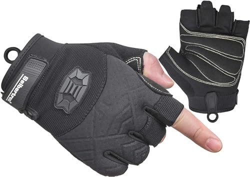 Seibertron Paume à Demi Doigts Rembourrée Respirante Corde d'escalade Gants d'escalade Unisexes pour Grimpeurs, Sauvetage, Aventure, Voile, Kayak, Aviron, Nautiques, Sports de Plein Air Black XL