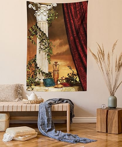 ABAKUHAUS gotisch Wandteppich, Griechischer Landschafts-Sonnenuntergang, Wohnzimmer Schlafzimmer Heim Seidiges Satin Wandteppich, 150 x 200 cm, Orange Rot