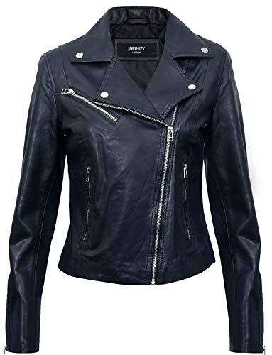 Infinity Leather Señoras Para Mujer de Cuero real Equipado con Chaqueta de Moda con Cremallera Estilo Motorista