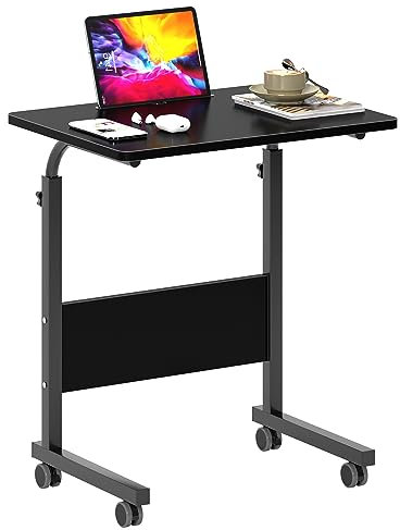 SogesHome 60 x 40 cm Tavolino Computer con Tavolino Regolabile in Altezza a Rulli, con Slot per Tablet,Tavolino Portatile per Divano Letto,Nero05#3-60BK-SH-1