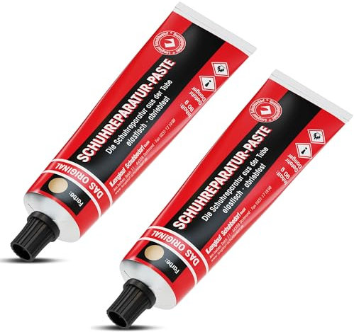 Das günstige Doppelpack Schuh Reparaturpaste 2 x 90g für Stiefel, Schuhe und Sohlenreparatur I Schuhreparatur Set I Schuhreparaturpaste, Absatz Reparatur Set, Schuhsohle Reparaturpaste (beige)
